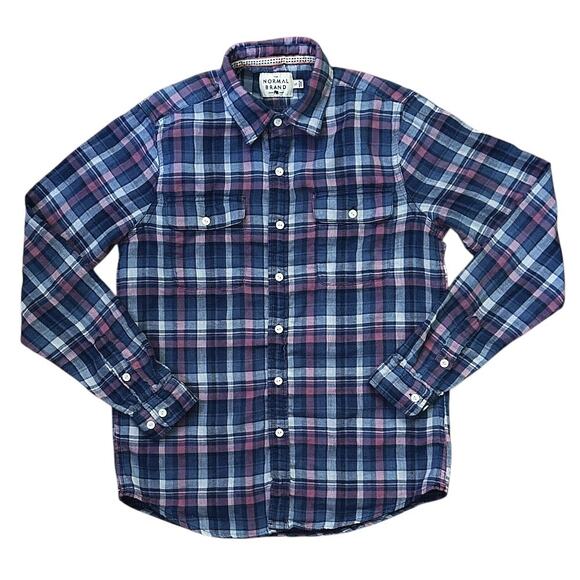 The Normal Brand Blue & Pink Plaid Flannel Button Up Cotton Shirt Women's Small - Picture 1 of 6